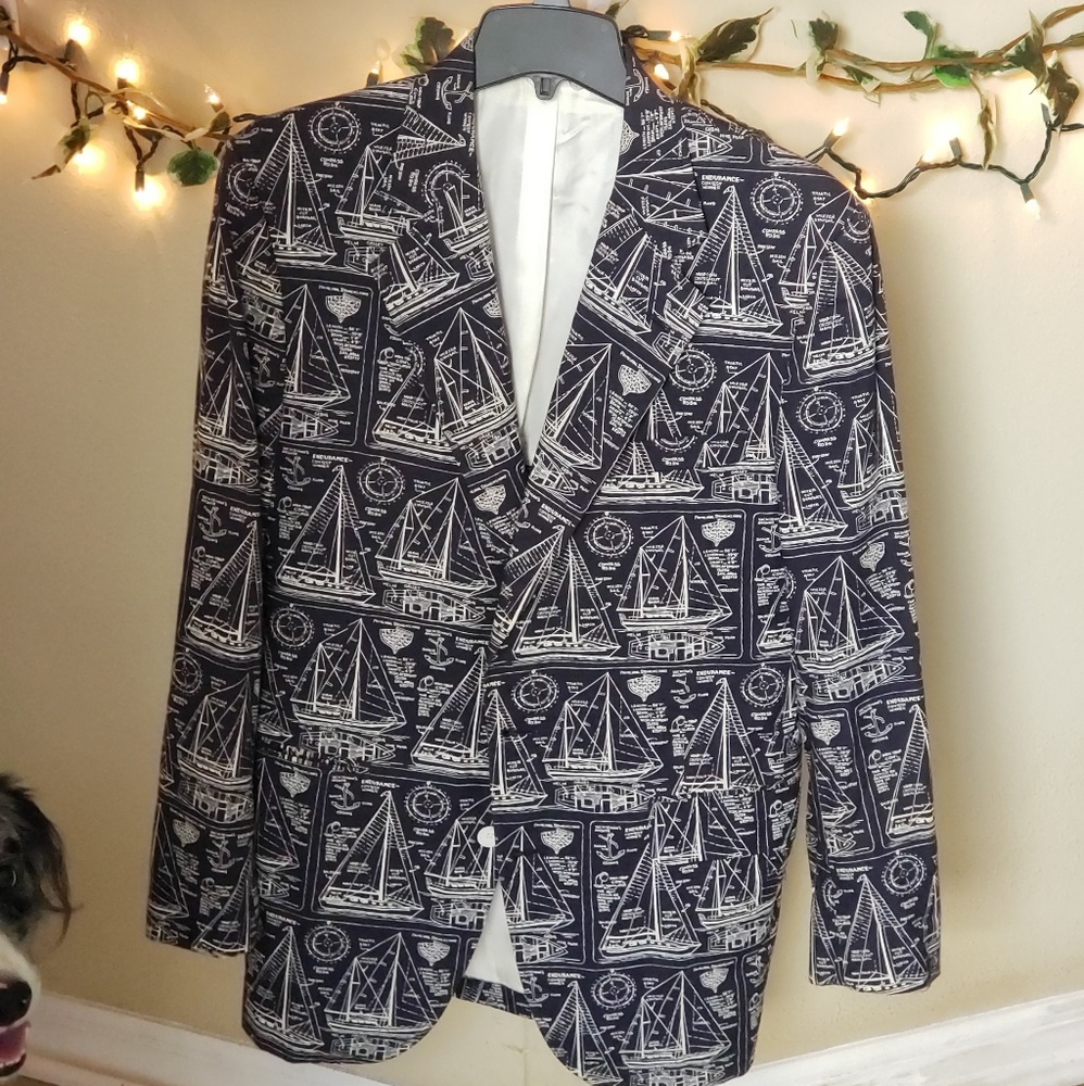 Mens 44R Nordstrom Nautical Suit Jacket/Blazer